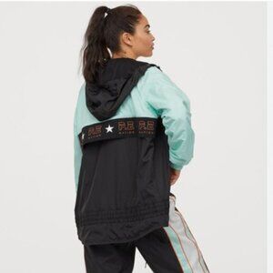 PE NATION X H&M BLACK MINT ZIP UP HOODED LIGHTWEIGHT TRACK JACKET - S